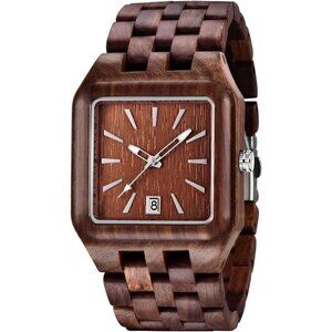 ✨ Dentily Watches Men Brown Rectangle Wood Quartz Movement Wooden Watches Gift